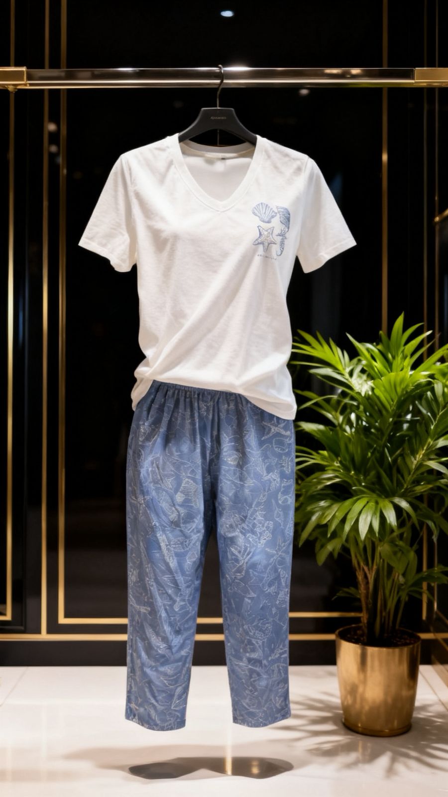Foto profissional do conjunto exposto em vitrine elegante